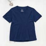 Organic翻褶袖圓短T恤 (鳳梨涼感)(丈青)