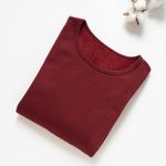 Organic女保暖圓領衫(推毛)-暗紅