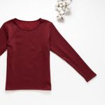 Organic女保暖圓領衫(推毛)-暗紅