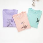 Organic女圓短T恤(素描花卉)(紫色)