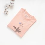 Organic女圓短T恤(素描花卉)(粉色)