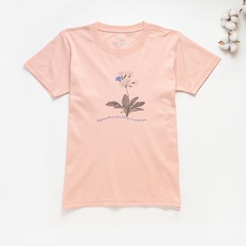 Organic女圓短T恤(素描花卉)(粉色)