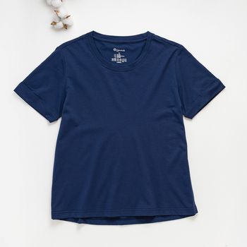 Organic翻褶袖圓短T恤 (鳳梨涼感)(丈青)