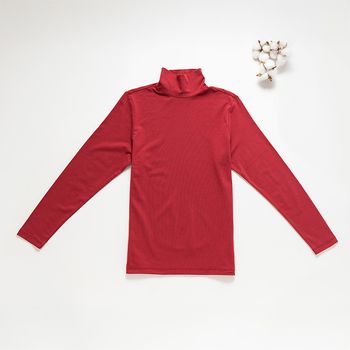 Organic女保暖半高領衫(石榴紅)