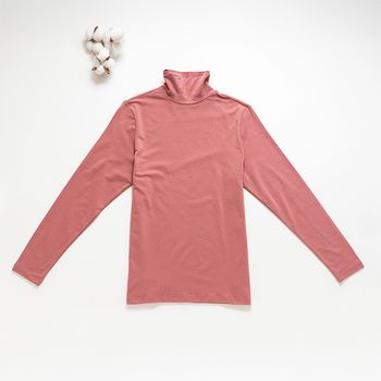 Organic女保暖半高領衫(荔枝粉)