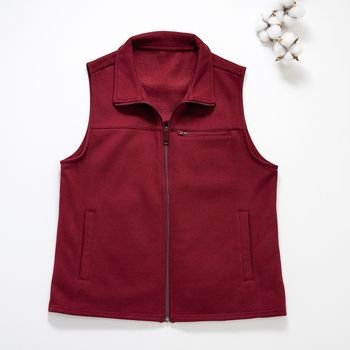 Organic女刷毛立領背心(落日紅)