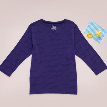 Organic涼感七分袖上衣(波浪紋)(深紫)