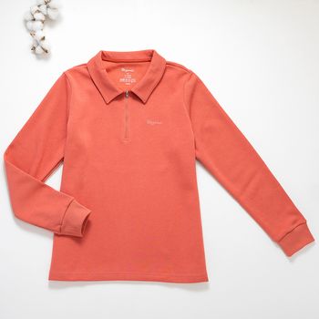 Organic女立領拉鍊上衣(橘色)