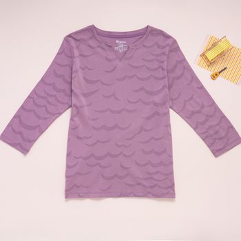 Organic涼感七分袖上衣(波浪紋)(粉紫)