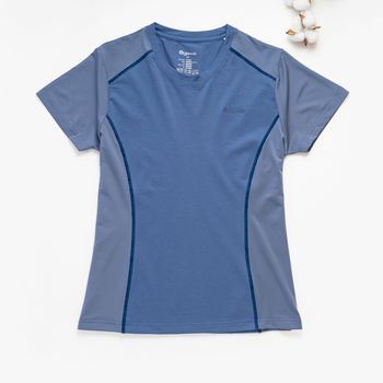 Organic拚接女圓短T恤 (鳳梨涼感)(中藍)