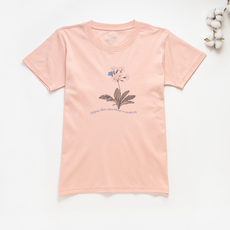 Organic女圓短T恤(素描花卉)(粉色)