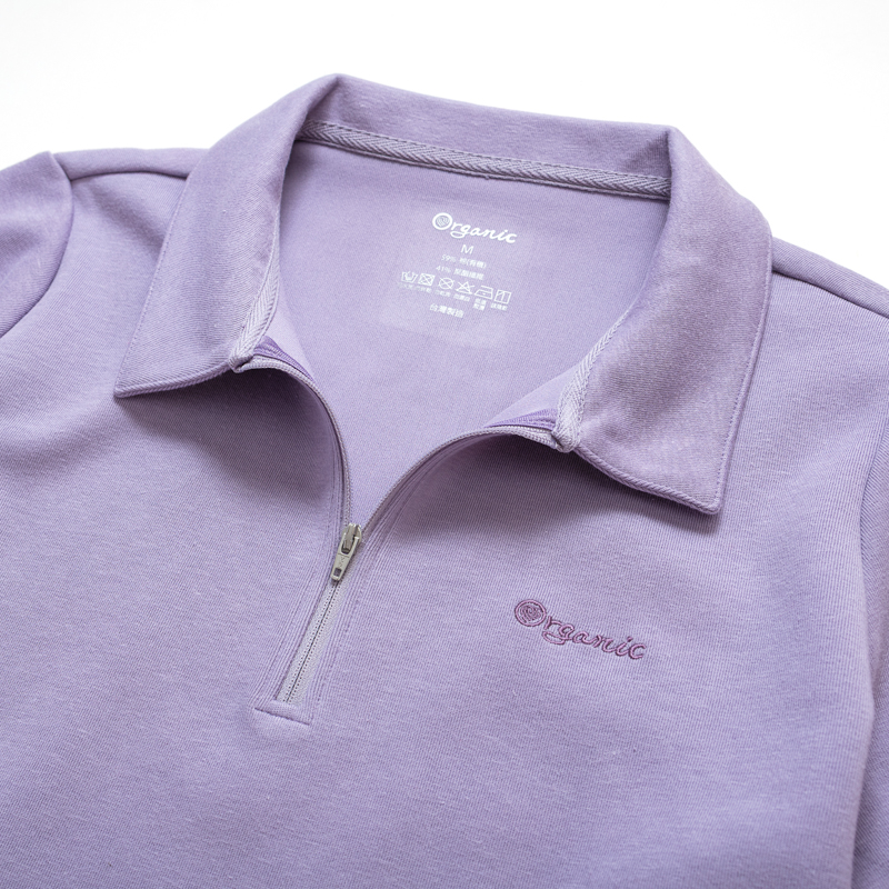 Organic女立領拉鍊上衣(紫色)
