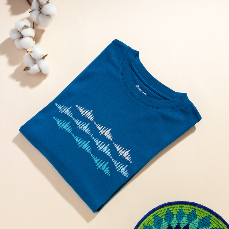 Organic圓短T恤-圖騰之舞(藍綠)