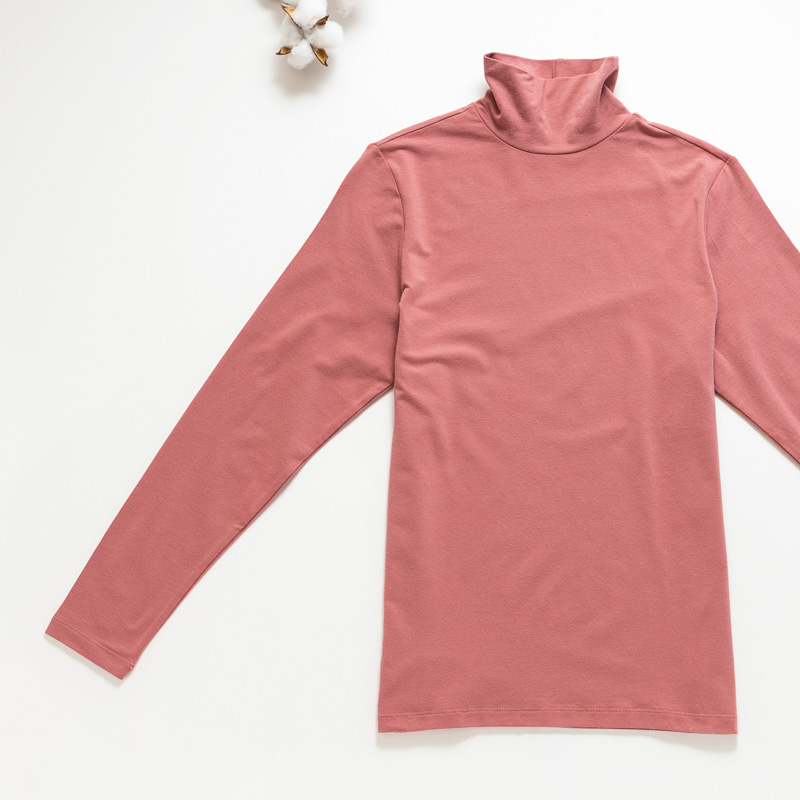 Organic女保暖半高領衫(荔枝粉)