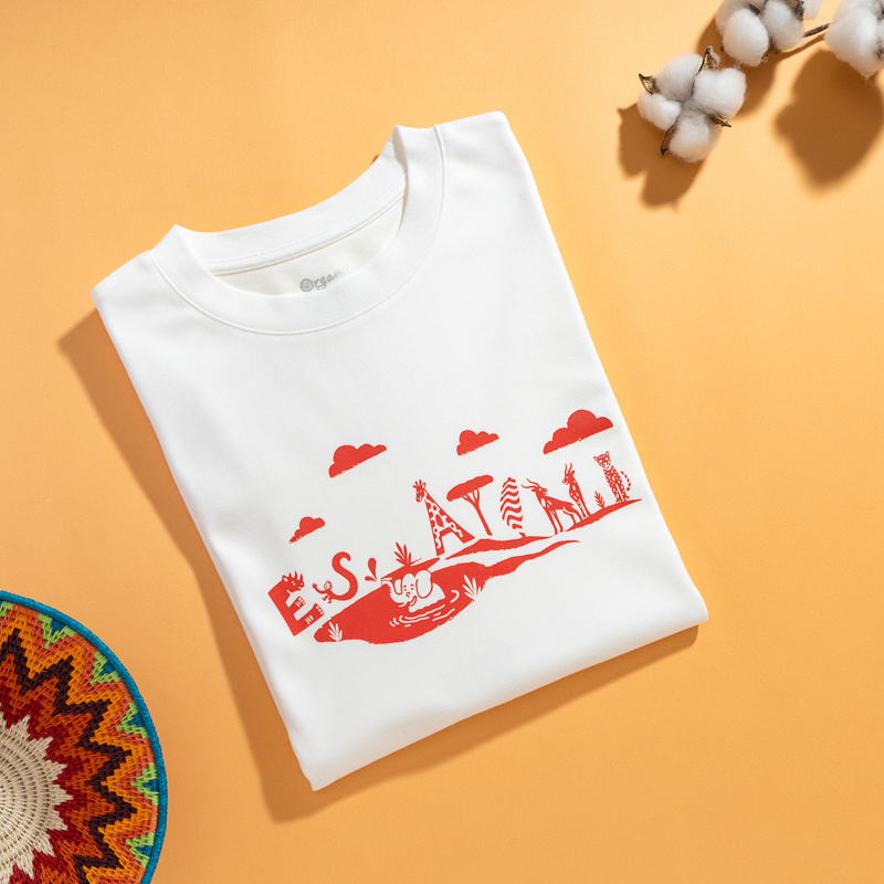 Organic圓短T恤-草原同樂(白色)