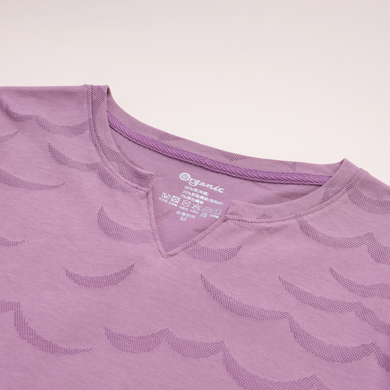 Organic涼感七分袖上衣(波浪紋)(粉紫)