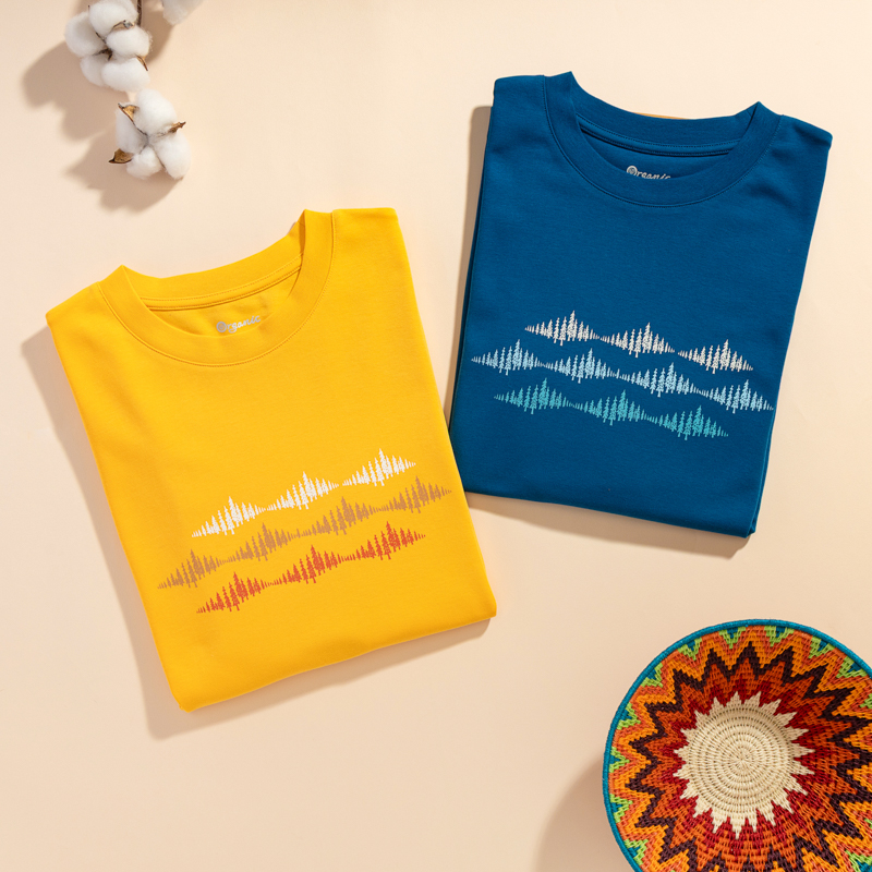 Organic圓短T恤-圖騰之舞(藍綠)