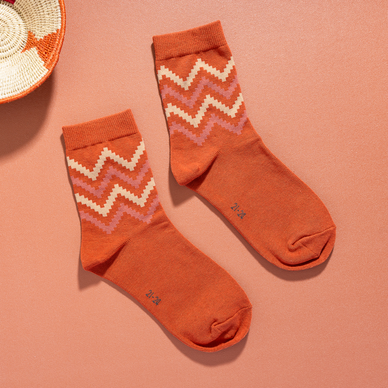 Organic提花短襪(圖騰之舞)(橘色)