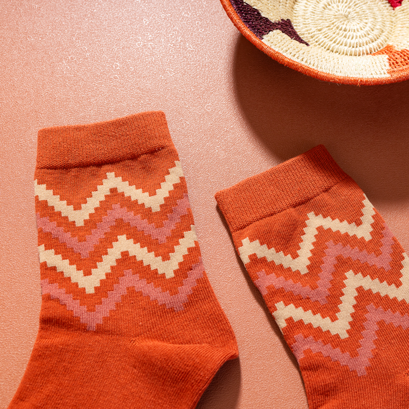 Organic提花短襪(圖騰之舞)(橘色)
