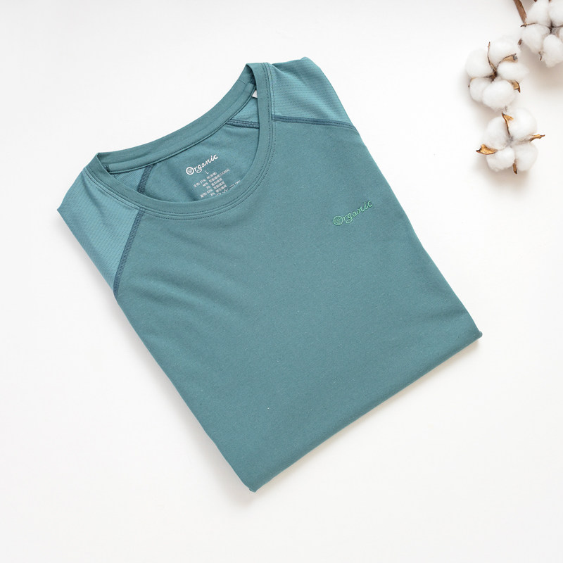 Organic拼接男圓短T恤 (鳳梨涼感)(綠色)