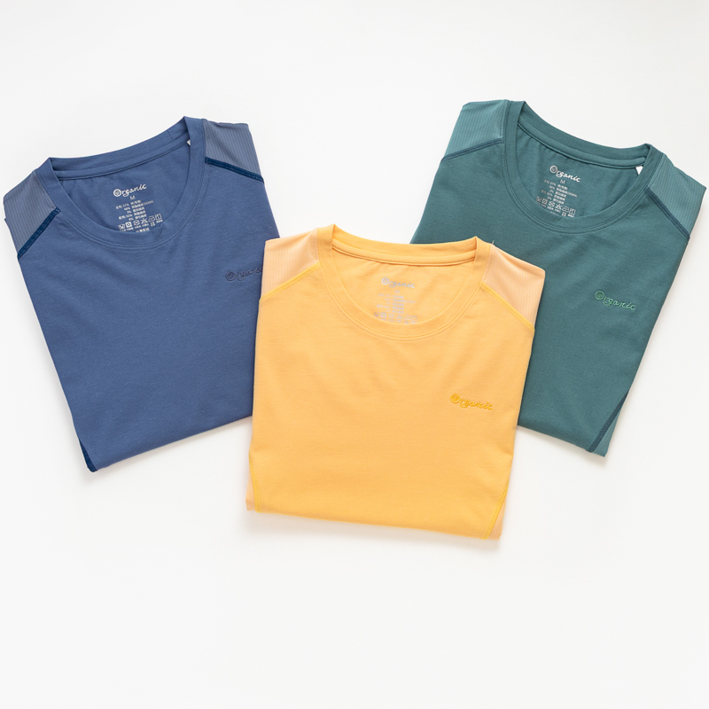 Organic拚接女圓短T恤 (鳳梨涼感)(黃色)
