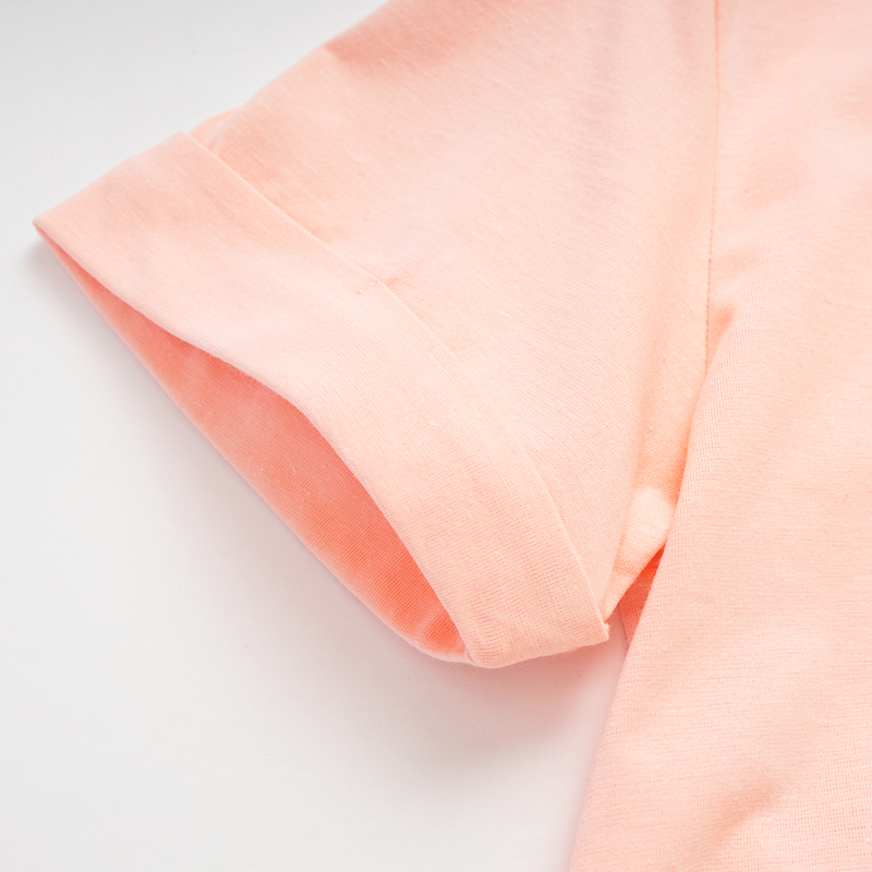 Organic翻褶袖圓短T恤 (鳳梨涼感)(淺粉)