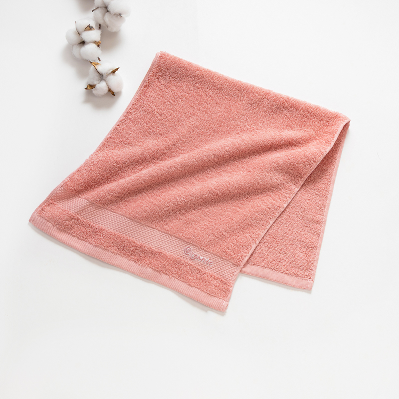 Organic平織毛巾圈洗臉巾(蜜桃粉)