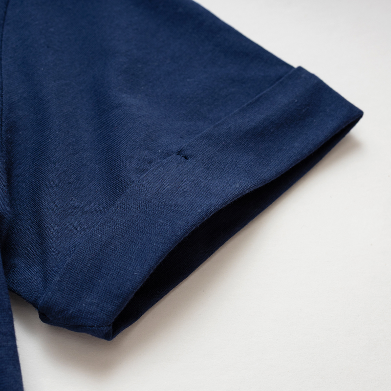 Organic翻褶袖圓短T恤 (鳳梨涼感)(丈青)