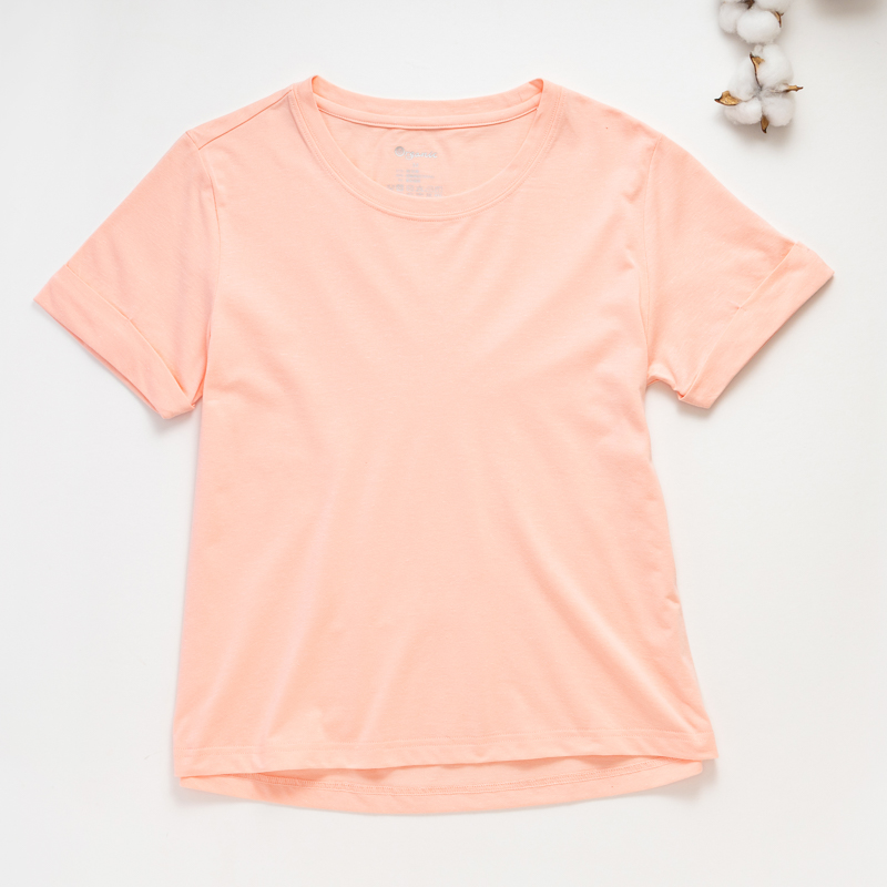 Organic翻褶袖圓短T恤 (鳳梨涼感)(淺粉)