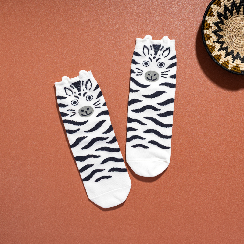 Organic提花短襪-草原同樂(白色)