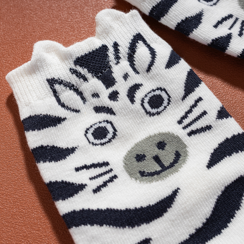 Organic提花短襪-草原同樂(白色)