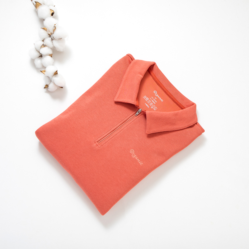 Organic女立領拉鍊上衣(橘色)