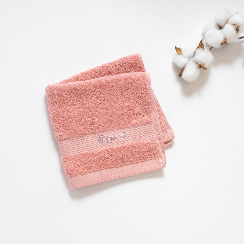Organic平織毛巾圈小方巾(蜜桃粉)