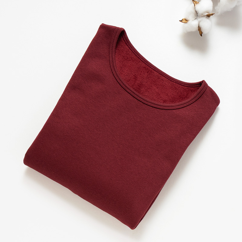 Organic女保暖圓領衫(推毛)-暗紅