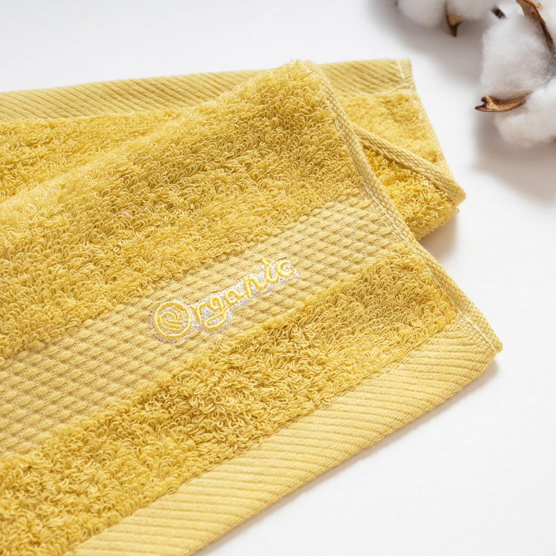 Organic平織毛巾圈小方巾(檸檬黃)