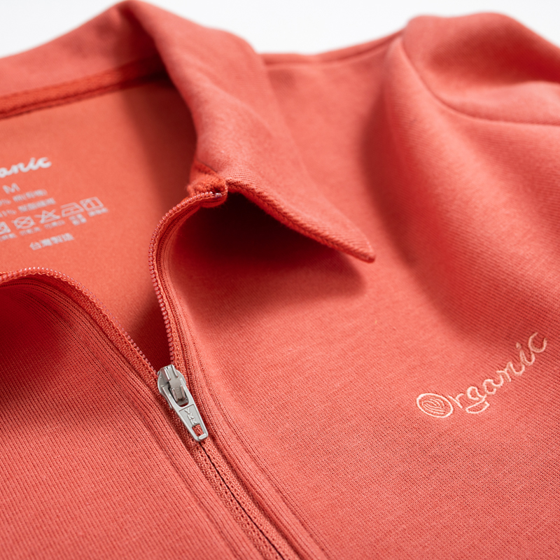 Organic女立領拉鍊上衣(橘色)