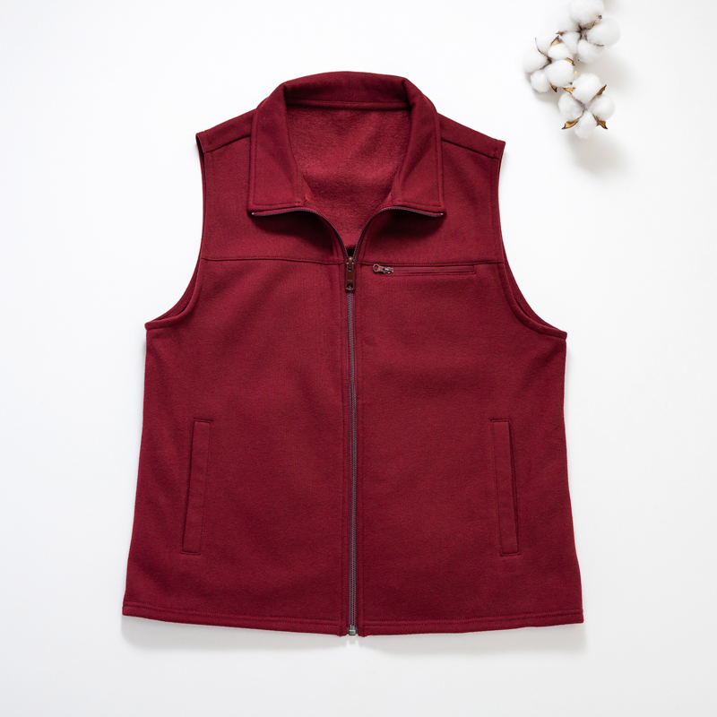 Organic女刷毛立領背心(落日紅)