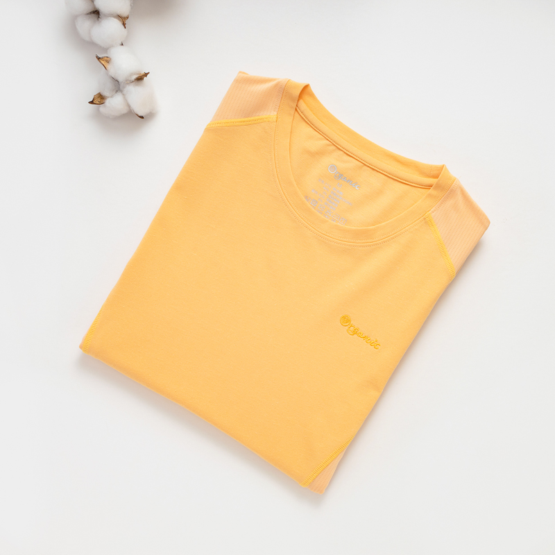 Organic拚接女圓短T恤 (鳳梨涼感)(黃色)