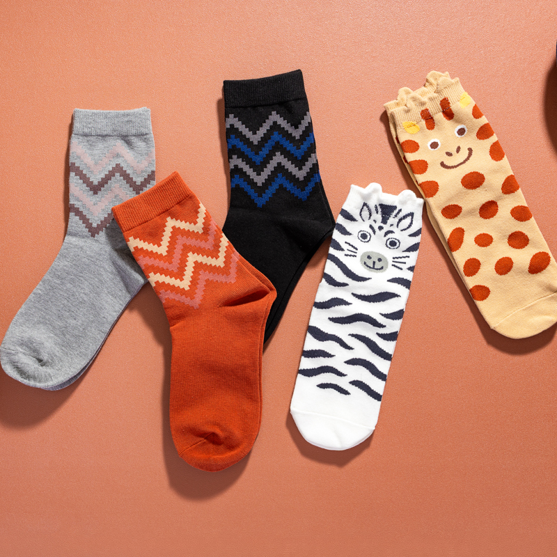 Organic提花短襪-草原同樂(黃色)