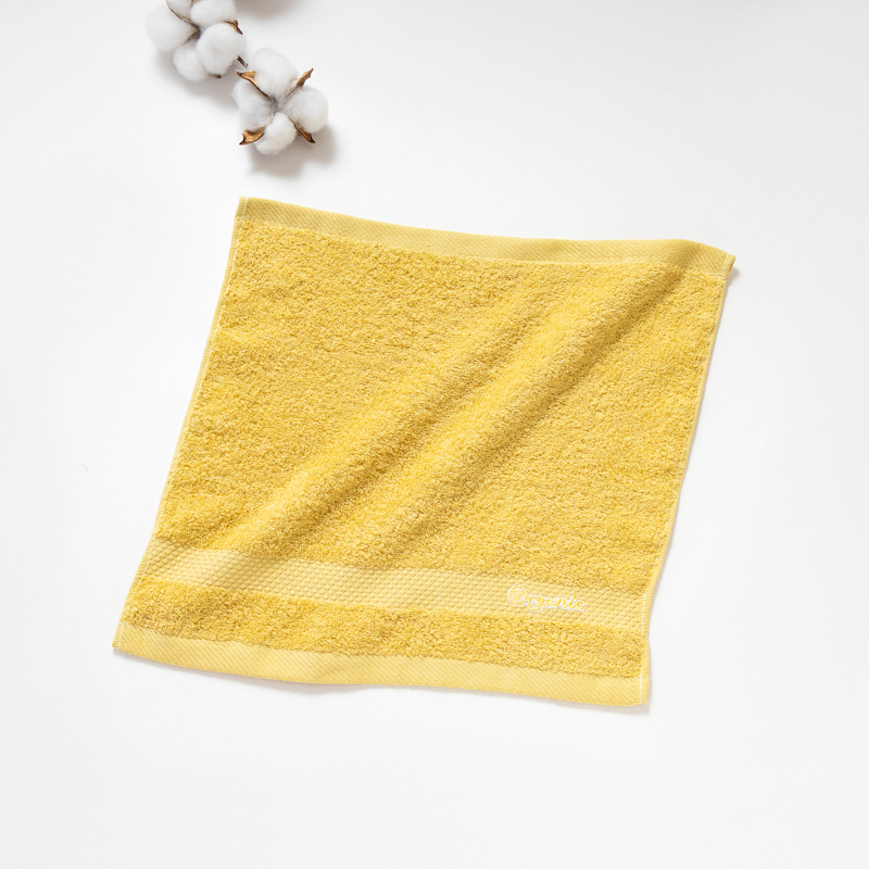Organic平織毛巾圈小方巾(檸檬黃)