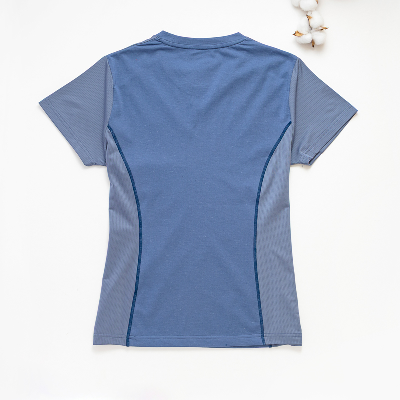 Organic拚接女圓短T恤 (鳳梨涼感)(中藍)