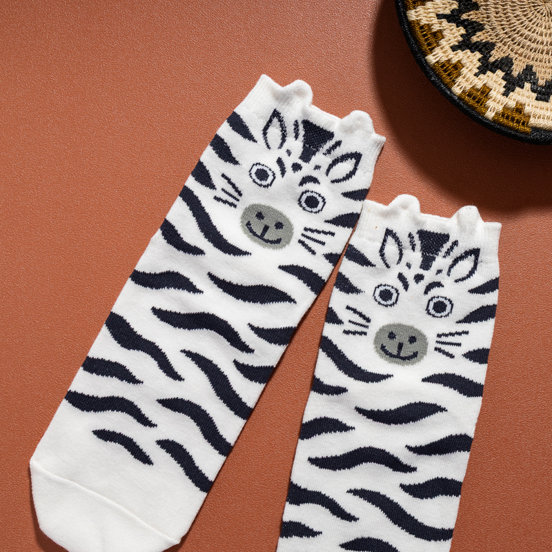 Organic提花短襪-草原同樂(白色)