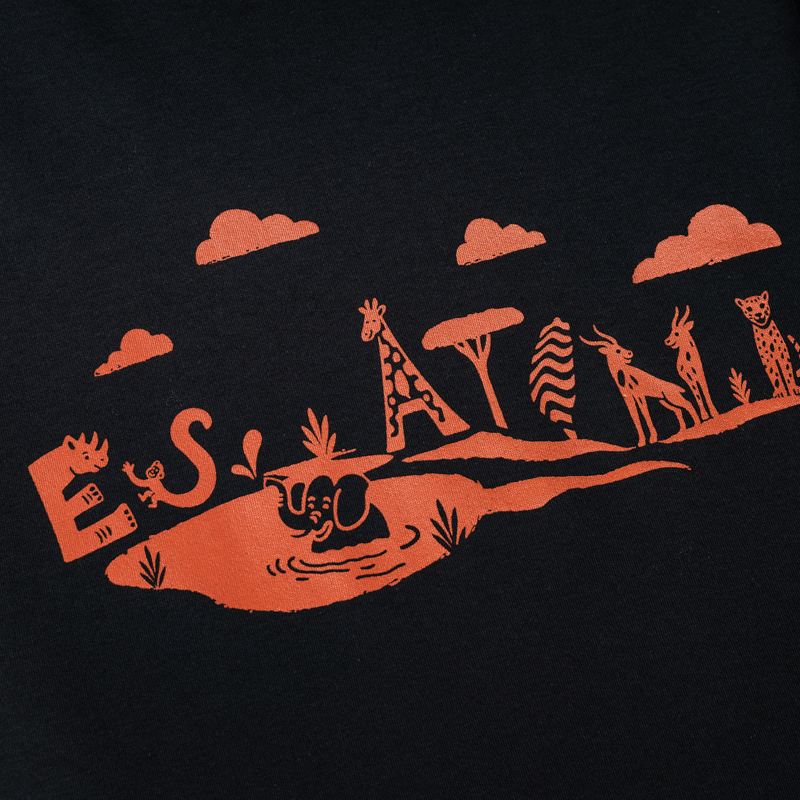 Organic圓短T恤-草原同樂(黑色)