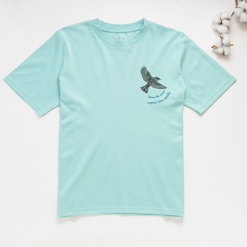 Organic圓短T恤(素描飛鳥)(綠色)