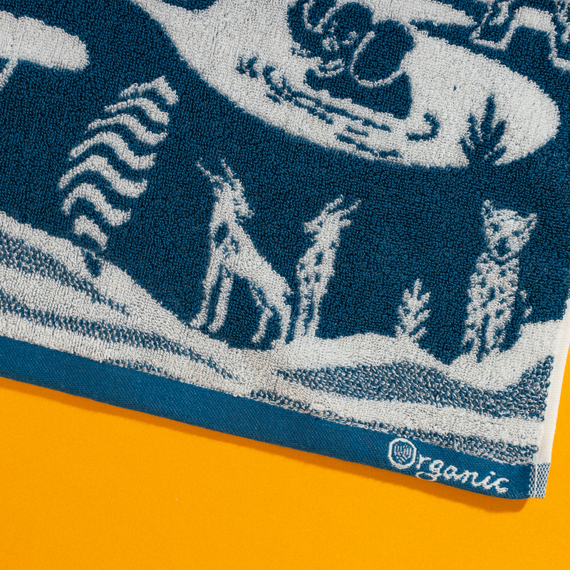 Organic有機棉小方巾-草原同樂-藍綠/白