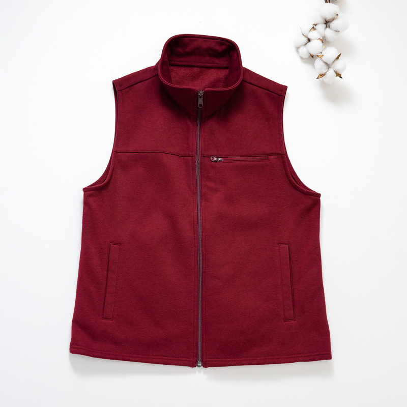 Organic女刷毛立領背心(落日紅)