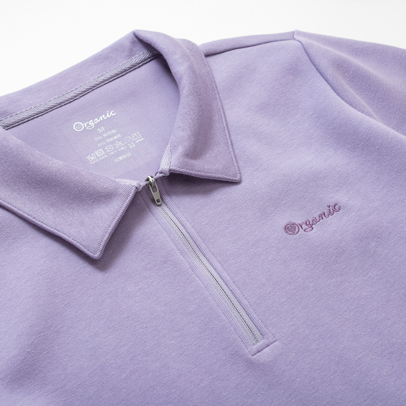 Organic女立領拉鍊上衣(紫色)