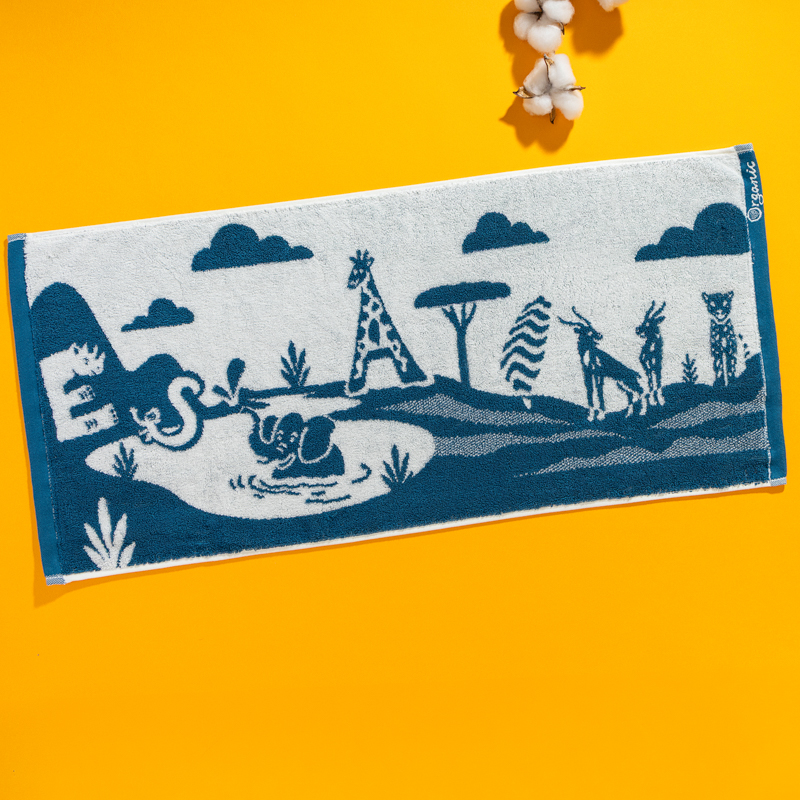 Organic有機棉洗臉巾(草原同樂)(藍綠/白)