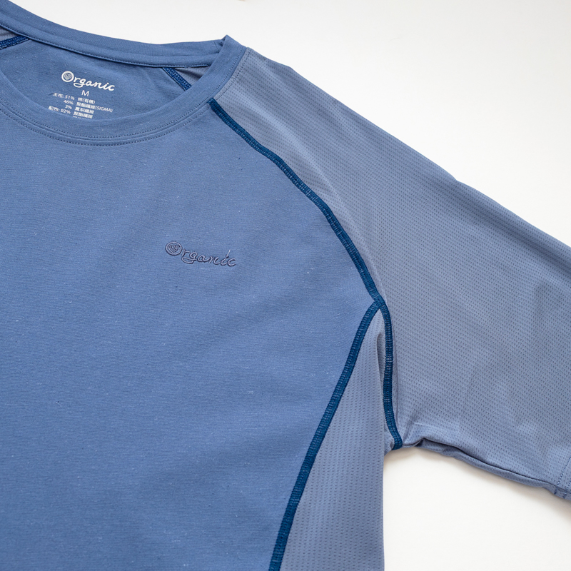 Organic拼接男圓短T恤 (鳳梨涼感)(中藍)