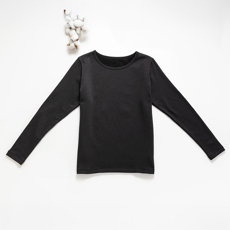 Organic女保暖圓領衫(推毛)-黑色